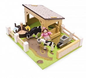 Игровой набор - Желтый коровник с коровами и фермершей (Le Toy Van, TV402)